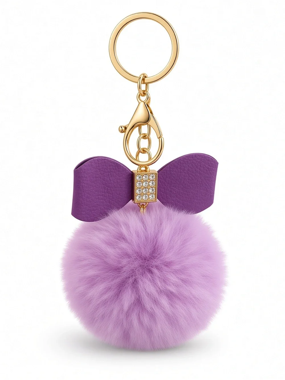 Purple bow Pom Pom charm keychain